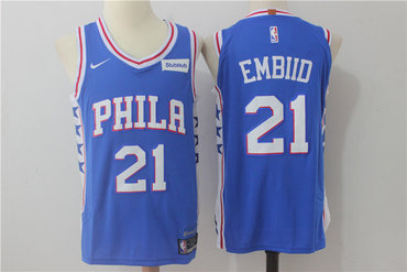 76ers 21 Joel Embiid Blue Nike Jersey