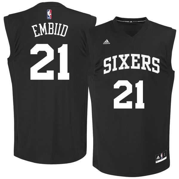 76ers 21 Joel Embiid Black Chase Fashion Replica Jersey