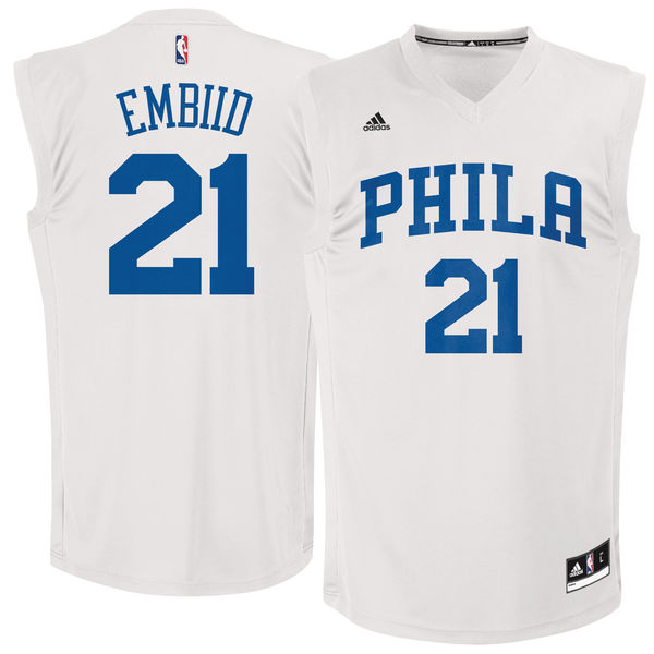 76ers 21 Joel Embiid White Fashion Replica Jersey