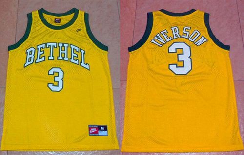 76ers #3 Allen Iverson Yellow Bethel High School Stitched NBA Jersey