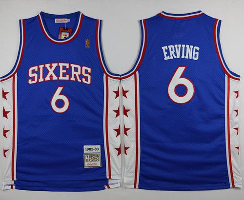 Mitchell and Ness Philadelphia 76ers #6 Julius Erving Stitched Blue Throwback NBA Jersey