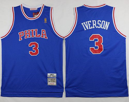 Mitchell and Ness Philadelphia 76ers #3 Allen Iverson Stitched Blue Throwback NBA Jersey