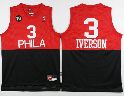 Philadelphia 76ers #3 Allen Iverson Black Red Nike Throwback Stitched NBA Jersey