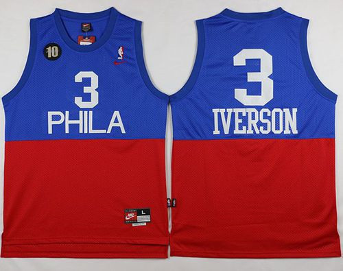 Philadelphia 76ers #3 Allen Iverson Red Blue Nike Throwback Stitched NBA Jersey