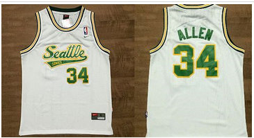 Oklahoma City Thunder #34 Ray Allen White Throwback Stitched NBA Jersey