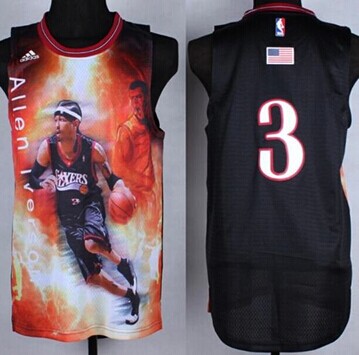 Philadelphia 76ers #3 Allen Iverson Black Portrait Fashion Stitched NBA Jersey