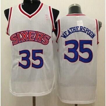 Philadelphia 76ers #35 Clarence Weatherspoon White Throwback NBA Jersey