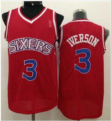 Philadelphia 76ers #3 Allen Iverson Red New Throwback NBA Jersey