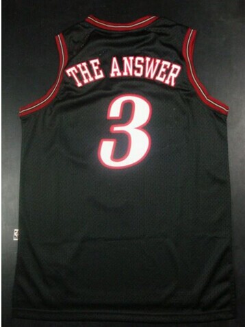 Philadelphia 76ers #3 Allen Iverson Black Throwback The Answer Stitched NBA Jersey