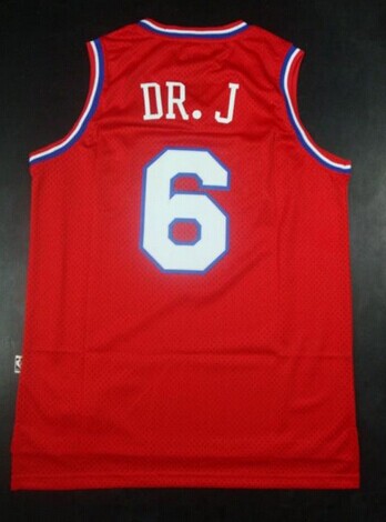 Philadelphia 76ers #6 Julius Erving Red Throwback DR. J Stitched NBA Jersey