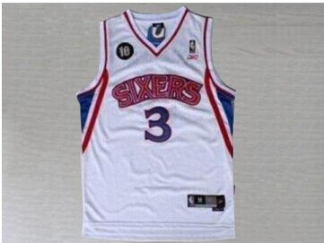 Philadelphia 76ers #3 Allen Iverson White Reebok 10TH Throwback Stitched NBA Jersey