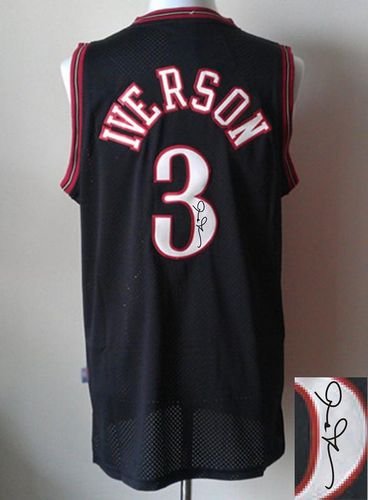 Philadelphia 76ers Revolution 30 Autographed #3 Allen Iverson Black Stitched NBA Jersey