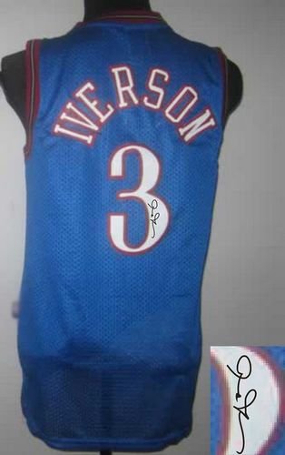 Philadelphia 76ers Revolution 30 Autographed #3 Allen Iverson Blue Stitched NBA Jersey