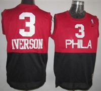 Philadelphia 76ers #3 Allen Iverson Black-Red New Throwback NBA Jersey