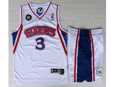 Philadelphia 76ers 3 Allen Iverson White 10th Throwback M&N Soul Swingman NBA Jersey Short Suits