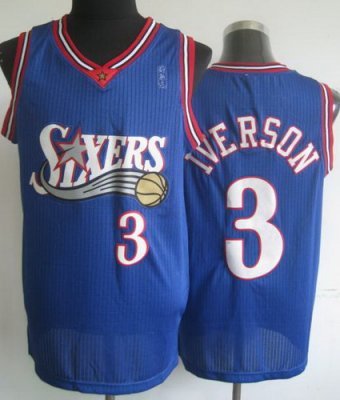 Philadelphia 76ers 3 Allen Iverson Blue Hardwood Classics Revolution 30 NBA Jerseys