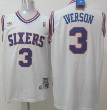 Philadelphia 76ers 3 Allen Iverson White Throwback NBA Jerseys