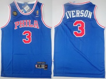 Philadelphia 76ers 3 Allen Iverson Blue 10th Soul Swingman NBA Jersey PHILA