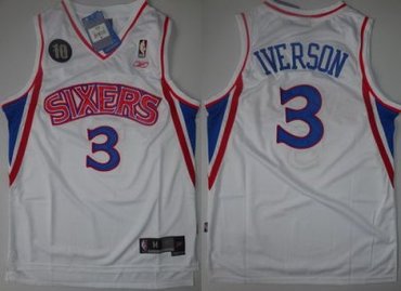 Philadelphia 76ers 3 Allen Iverson White 10th Soul Swingman NBA Jerseys