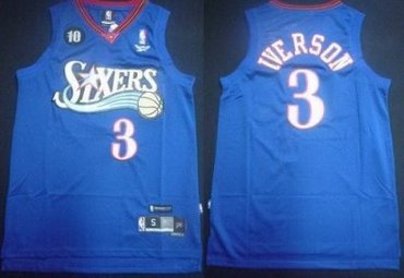 Philadelphia 76ers 3 Allen Iverson Blue 10th Soul Swingman Jerseys