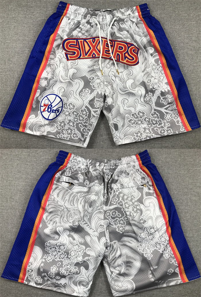 Men's Philadelphia 76ers Grey Blue Shorts (Run Small)