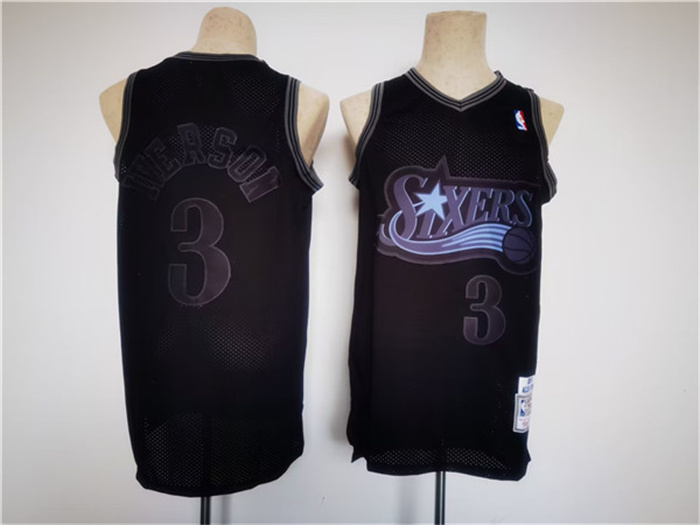 Men's Philadelphia 76ers #3 Allen Iverson Black Throwback Basketball Jersey