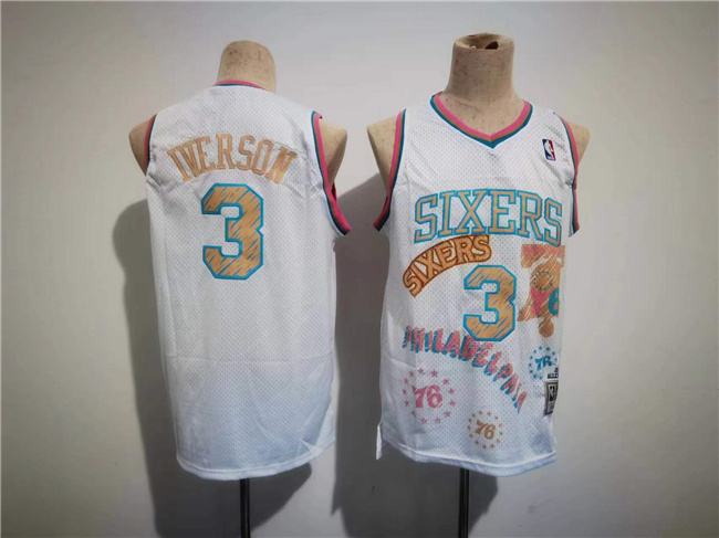 Men's Philadelphia 76ers #3 Allen Iverson White Throwback Basketball Jersey