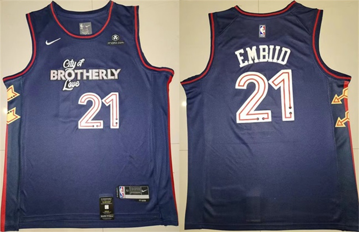 Men's Philadelphia 76ers #21 Joel Embiid Navy Stitched Basketball Jersey