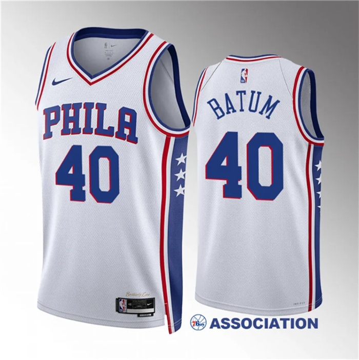 Men's Philadelphia 76ers #40 Nicolas Batum White Association Edition Stitched Jersey