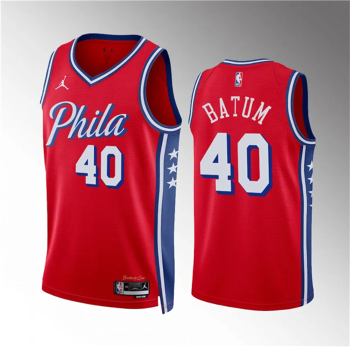 Men's Philadelphia 76ers #40 Nicolas Batum Red Statement Edition Stitched Jersey