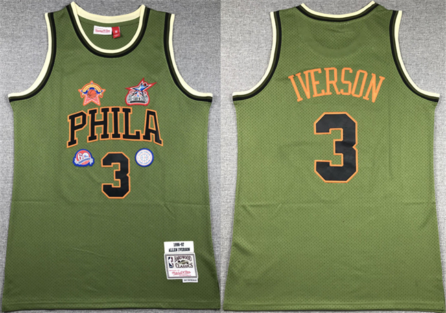 Men's Philadelphia 76ers #3 Allen Iverson Green 1996-97 Throwback Stitched Basketball Jersey