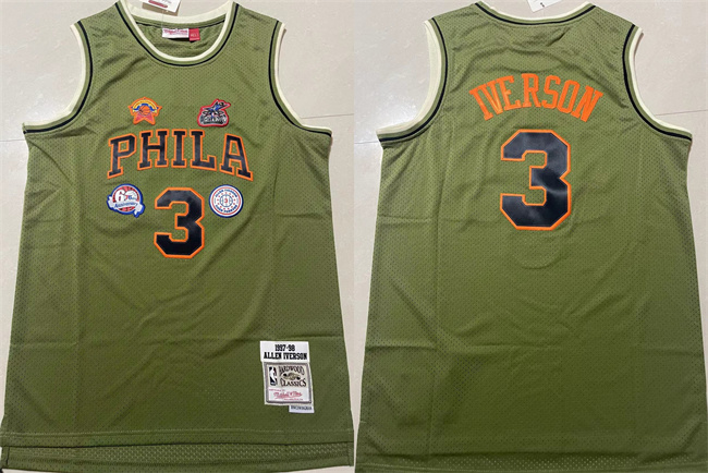 Men's Philadelphia 76ers #3 Allen Iverson Green 1997-98 Throwback Stitched Basketball Jersey