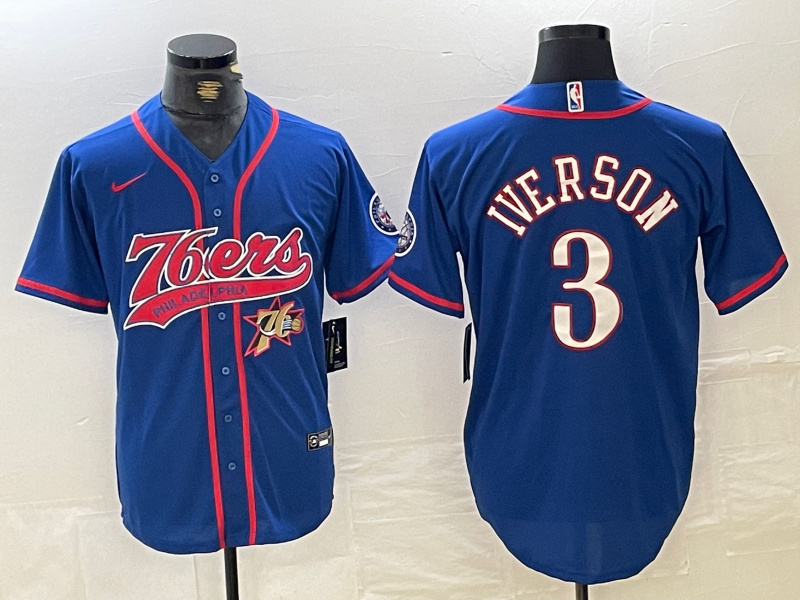 Men's Philadelphia 76ers #3 Allen Iverson Royal Cool Base Stitched Baseball Jersey