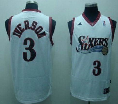 Philadelphia Sixers #3 IVERSON White With Black Swingman Jersey