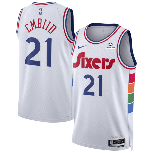 Men's Philadelphia 76ers #21 Joel Embiid White 2024 25 City Edition Stitched Jersey