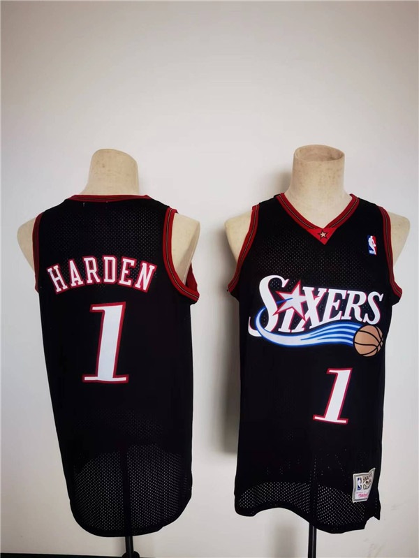 Men's Philadelphia 76ers #1 James Harden Mitchell & Ness Black Classics Stitched Basketball Jersey