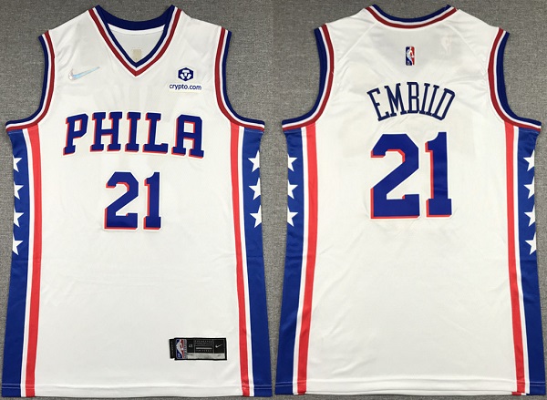 Men's Philadelphia 76ers #21 Joel Embiid White 75th Anniversary Association Edition Swingman Stitched Jersey