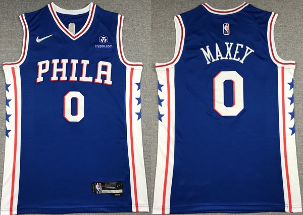 Men's Philadelphia 76ers #0 Tyrese Maxey Royal 75th Anniversary Icon Edition Swingman Stitched Jersey