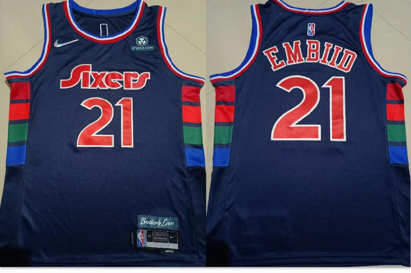 76ers 21 Joel Embiid Navy Nike Diamond 75th Anniversary City Edition Swingman Jersey