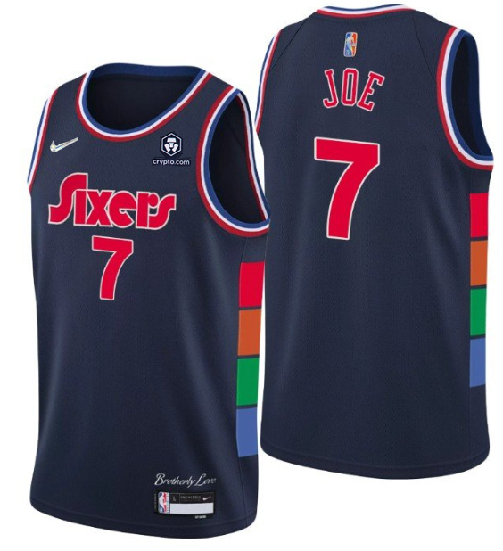 Men's Philadelphia 76ers #7 Isaiah Joe 2021 22 City Edition Navy 75th Anniversary Stitched Swingman Jersey