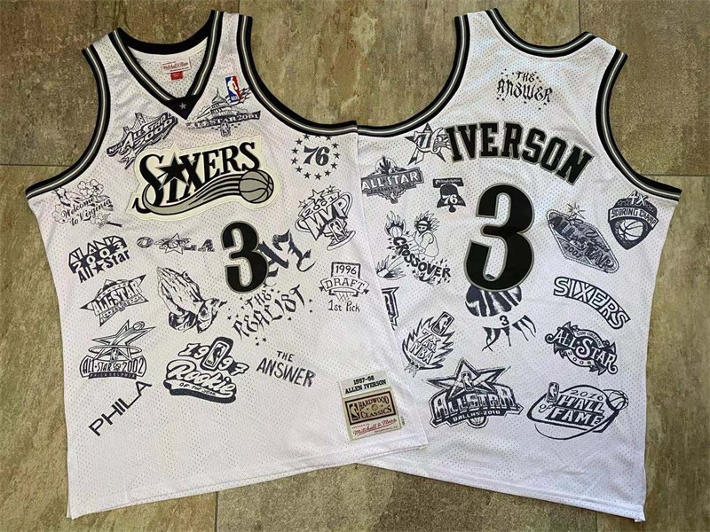 76ers 3 Allen Iverson White 1997-98 Hardwood Classics Jersey