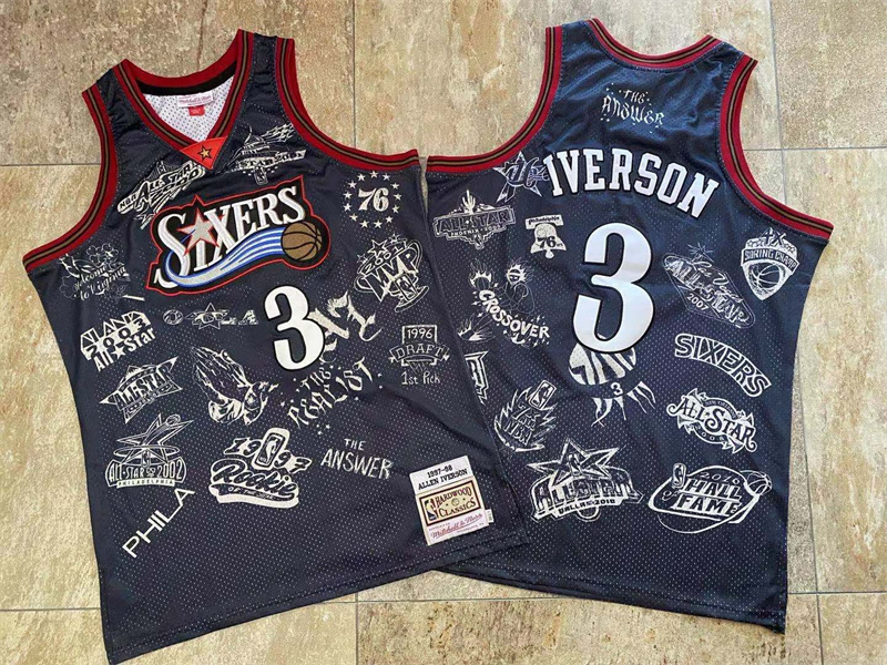 76ers 3 Allen Iverson Black 1997-98 Hardwood Classics Jersey