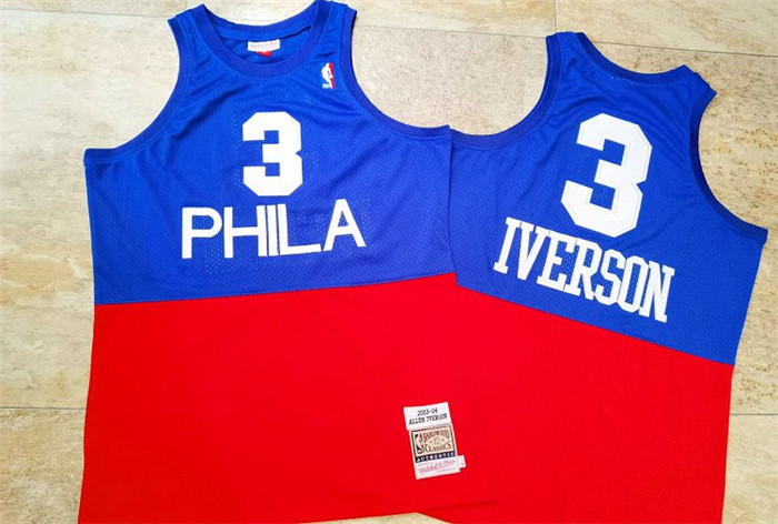 76ers 3 Allen Iverson Blue Red 2003-04 Hardwood Classics Swingman Jersey_副本