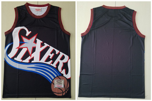 76ers Big Face Black Hardwood Classics Swingman Jersey