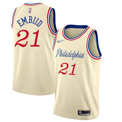 76ers #21 Joel Embiid Cream Basketball Swingman City Edition 2019 20 Jersey