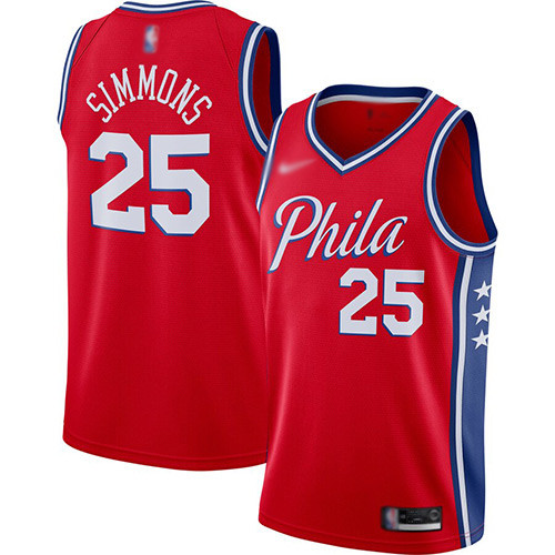 76ers #25 Ben Simmons Red Basketball Swingman Statement Edition 2019 2020 Jersey