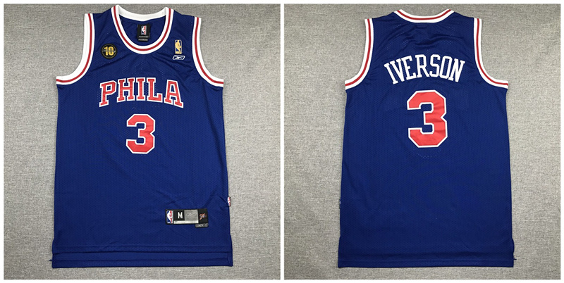 76ers 3 Allen Iverson Blue 10th Anniversary Mesh Swingman Jersey