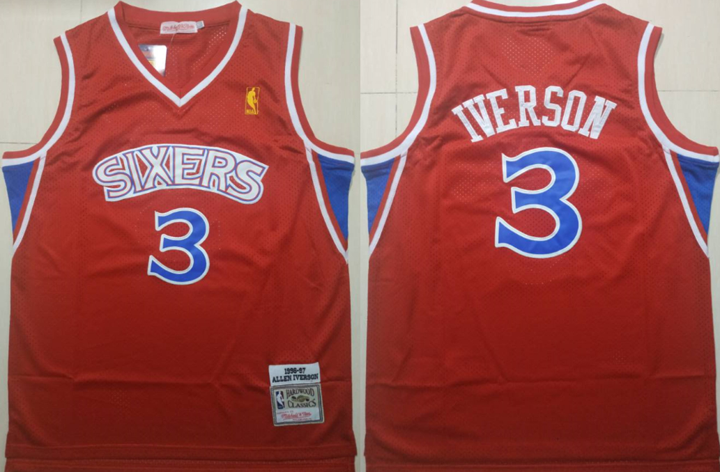 76ers 3 Allen Iverson Red 1996-97 Hardwood Classics Jersey