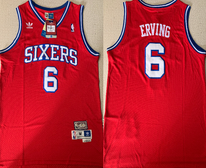 76ers 6 Julius Erving Red Hardwood Classics Jersey