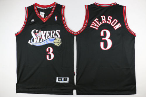 76ers 3 Allen Iverson black jersey